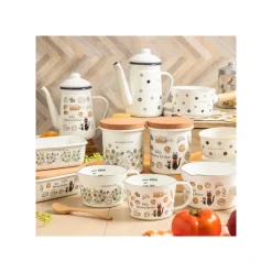 Beurrier émail avec couvercle bois Viennoiseries 500ml - Kiki la peti