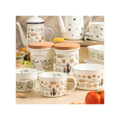 Beurrier émail avec couvercle bois Viennoiseries 500ml - Kiki la peti