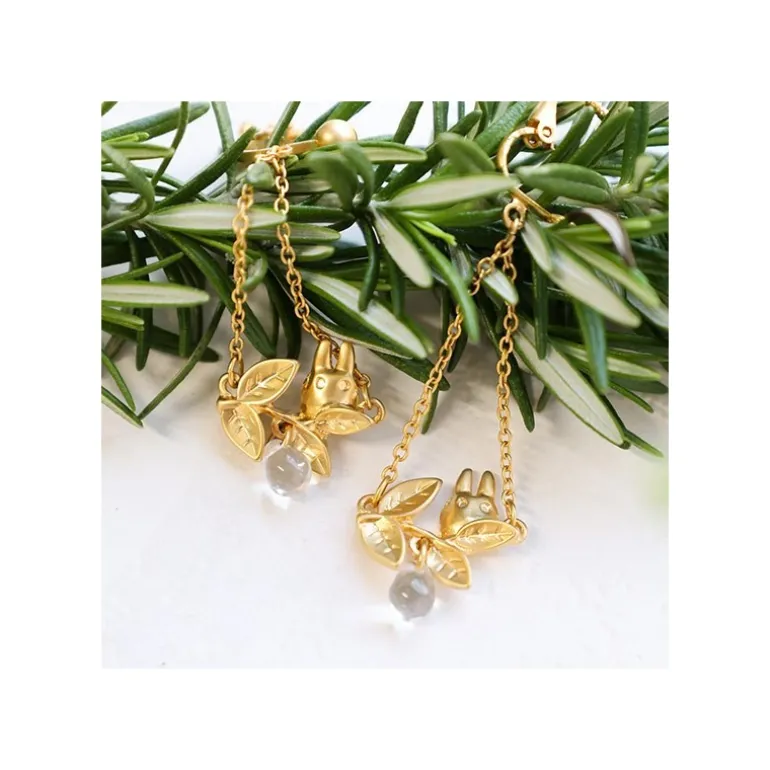 Bijou Boucle d’oreilles Clip Totoro Blanc Caché Dans Une Feuille - Mo