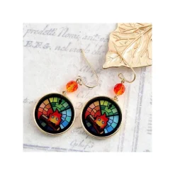 Bijou Boucles d’oreilles Calcifer Vitrail- Le Château ambulant